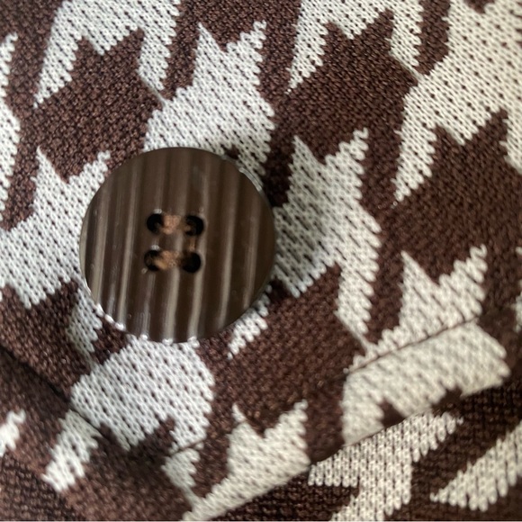 Vintage Mod 60s Houndstooth Open Front Polyester Vest Brown White Womens - Picture 7 of 15